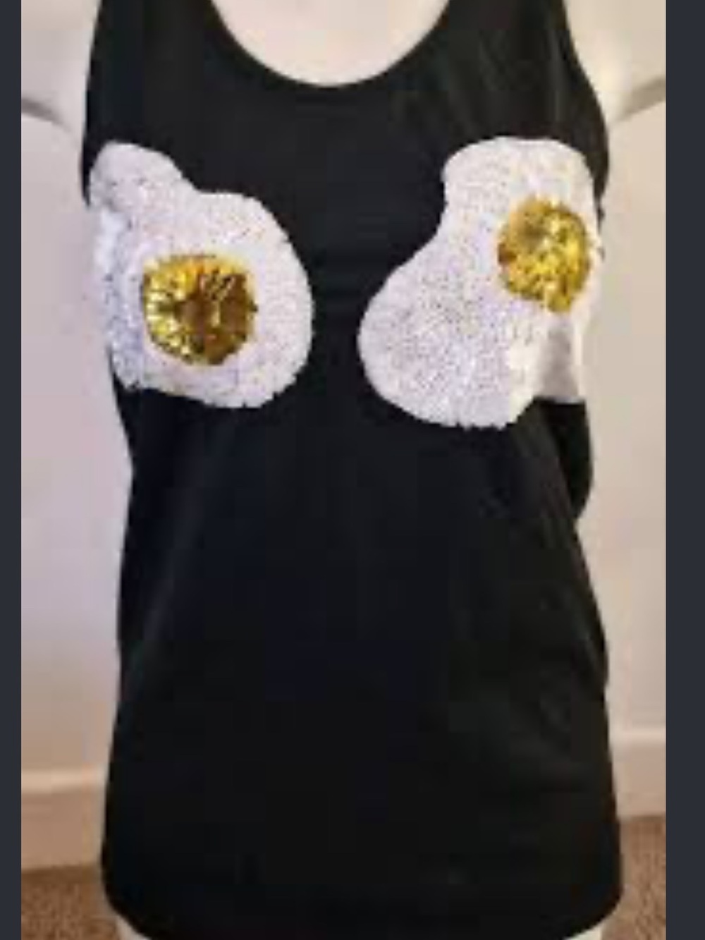 ASOS Black Tank Top w/ Egg White Sequin Patches and Gold Centers